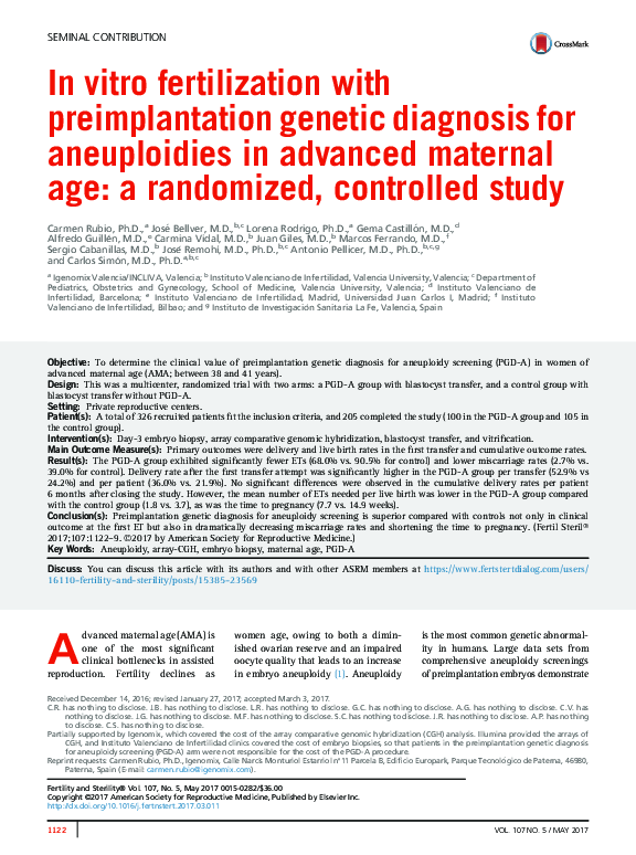 (PDF) In vitro fertilization with preimplantation genetic diagnosis for ...