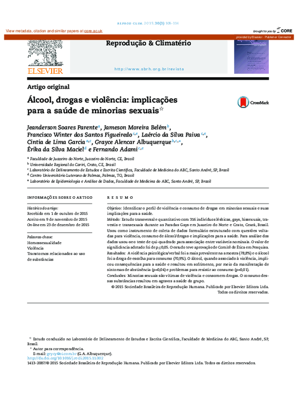 Álcool, Drogas e Violência: Implicações Para a Saúde De Minorias Sexuais