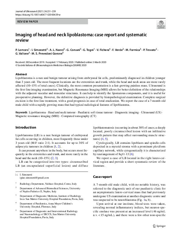 (PDF) Imaging of head and neck lipoblastoma: case report and systematic ...