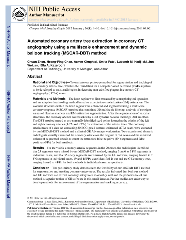 (PDF) Automated coronary artery tree extraction in coronary CT ...
