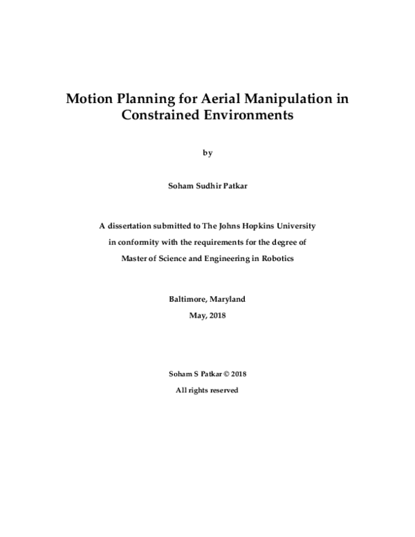 (PDF) Motion Planning for Aerial Manipluation in Constrained Environments