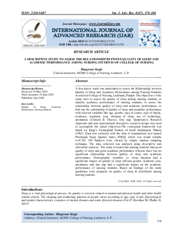 (PDF) A Descriptive Study to Assess the Relationship Between Quality of ...