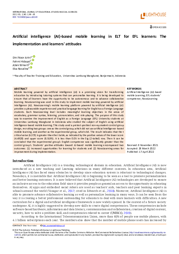 (PDF) Artificial intelligence (AI)-based mobile learning in ELT for EFL ...