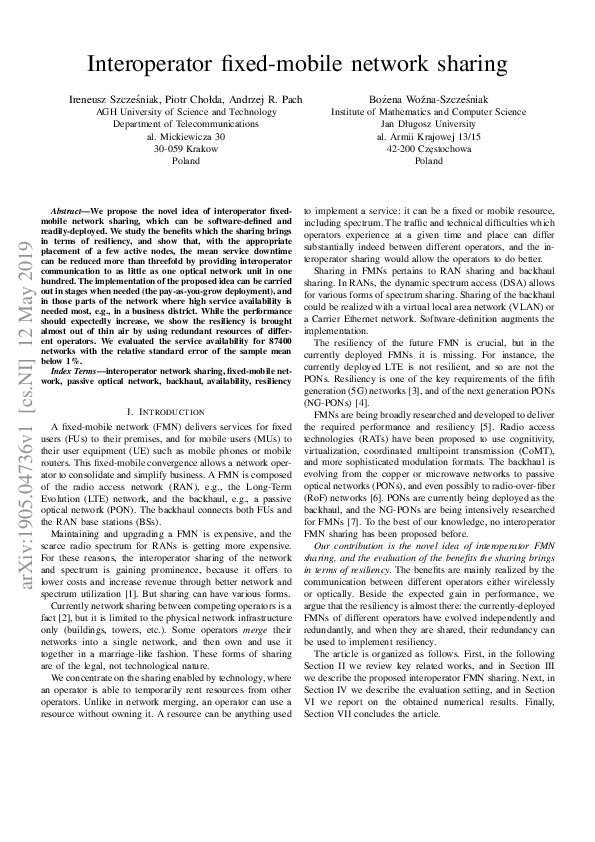 (PDF) Interoperator fixed-mobile network sharing