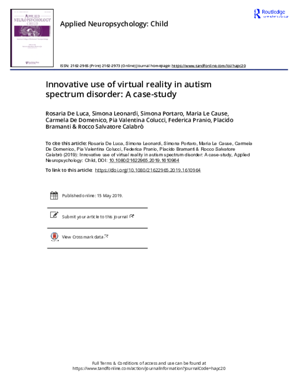 (PDF) Innovative use of virtual reality in autism spectrum disorder: A ...