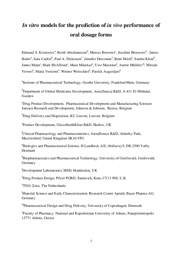 (PDF) In vitro models for the prediction of in vivo performance of oral ...