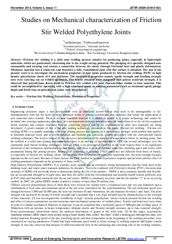 (PDF) Studies on Mechanical Characterization of Fricton Stir Welded ...