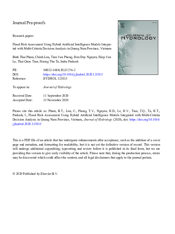 (PDF) Flood risk assessment using hybrid artificial intelligence models ...