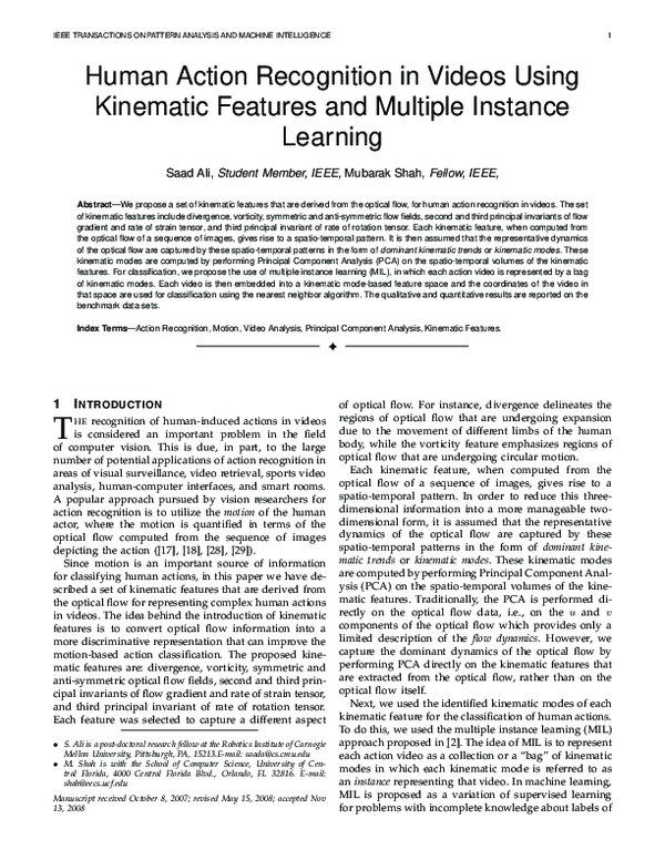 (PDF) Human Action Recognition in Videos Using Kinematic Features and ...