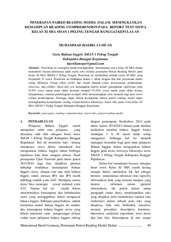 (PDF) Penerapan Paired Reading Model Dalam Meningkatkan Kemampuan ...