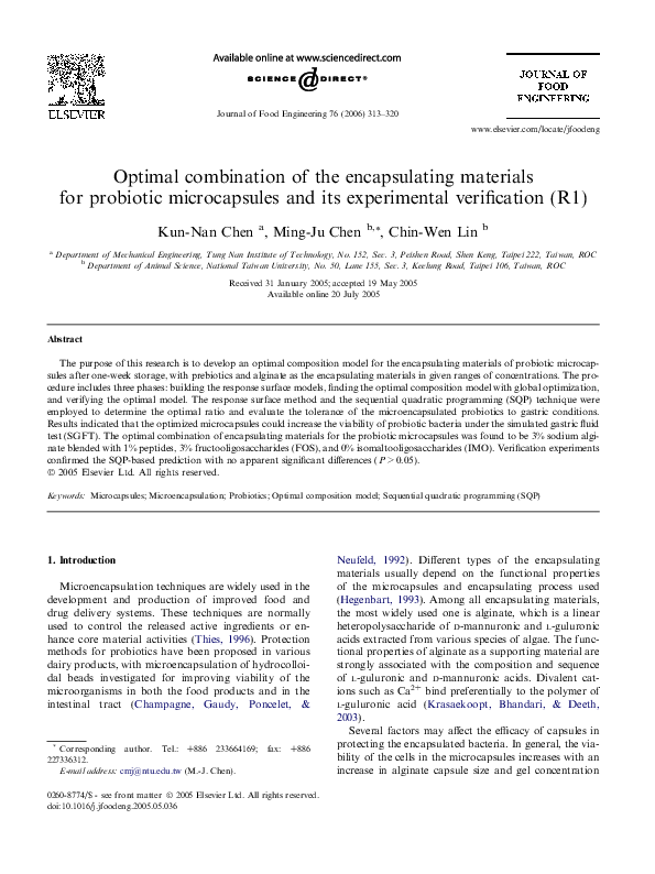 (PDF) Optimal combination of the encapsulating materials for probiotic ...