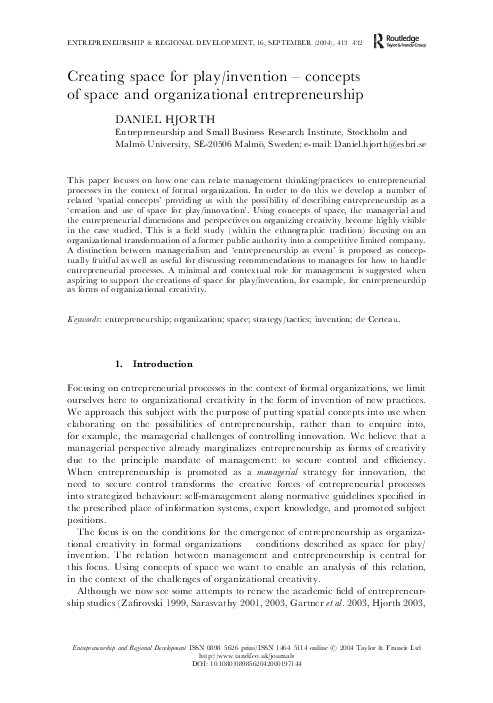 (PDF) Creating space for play/invention – concepts of space and ...
