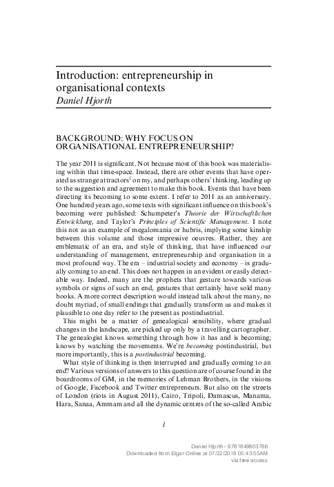 (PDF) Introduction: entrepreneurship in organisational contexts