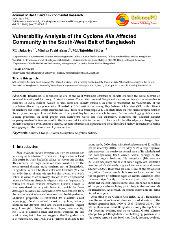 (PDF) Vulnerability Analysis of the Cyclone Aila Affected Community in ...