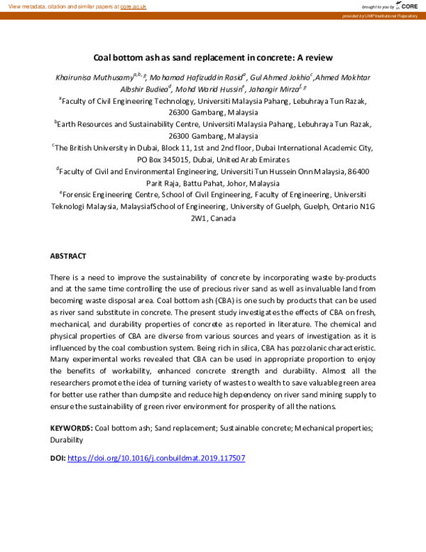 (PDF) Coal bottom ash as sand replacement in concrete: A review