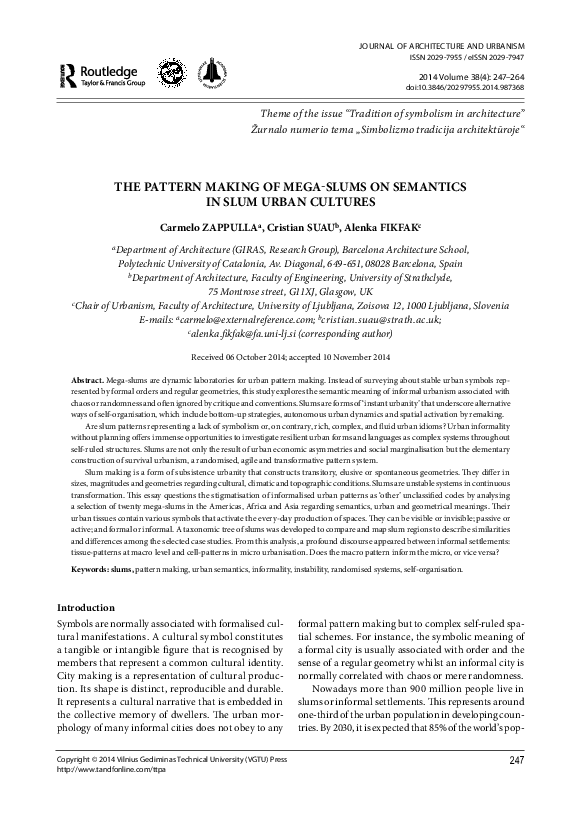 (PDF) The Pattern Making of Mega-Slums on Semantics in Slum Urban Cultures