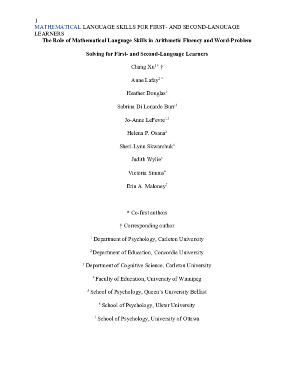 (DOC) The role of mathematical language skills in arithmetic fluency ...