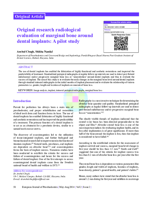 (PDF) Original research radiological evaluation of marginal bone around ...