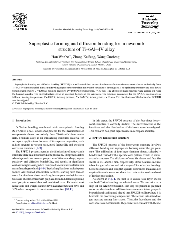 (PDF) Superplastic forming and diffusion bonding for honeycomb ...
