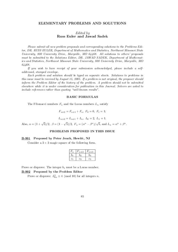 (PDF) Elementary Problems and Solutions