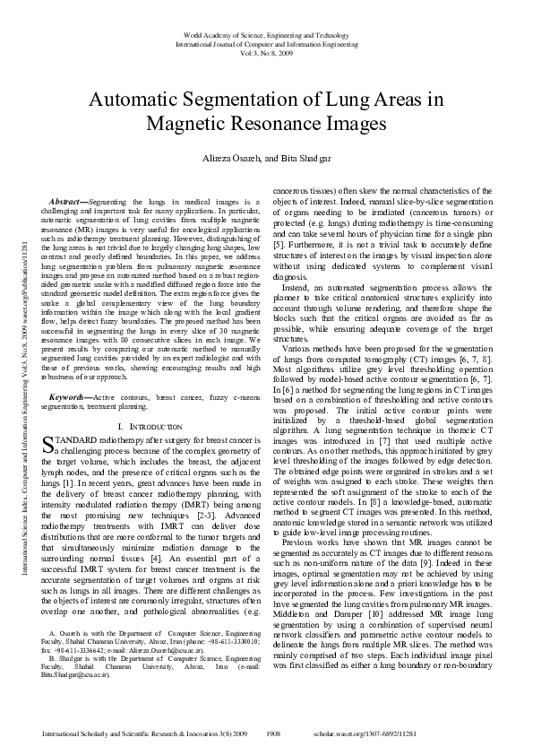 (PDF) Automatic Segmentation Of Lung Areas In Magnetic Resonance Images ...