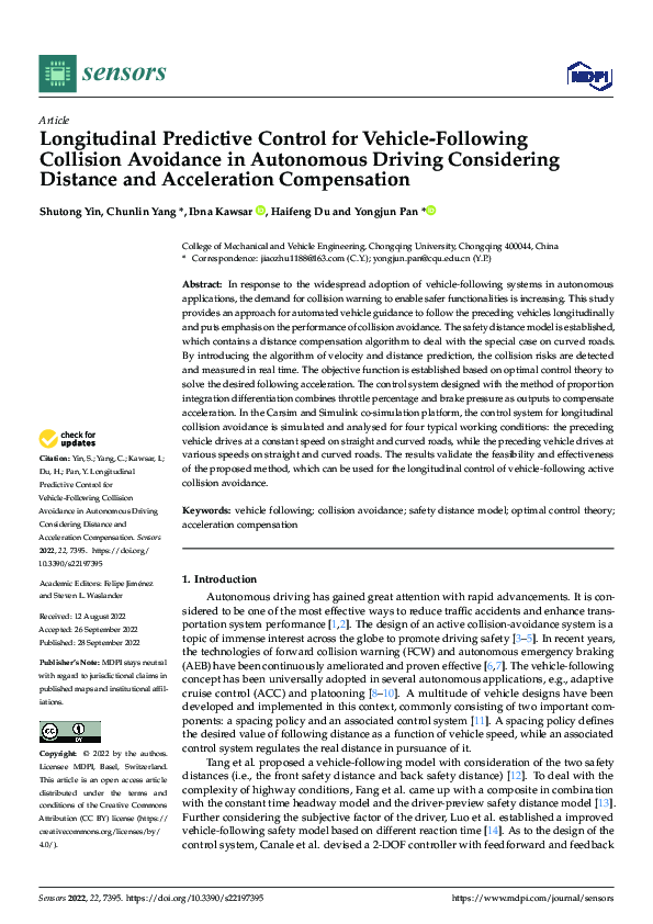 (PDF) Longitudinal Predictive Control for Vehicle-Following Collision ...