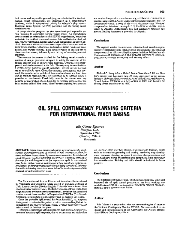 (PDF) Oil Spill Contingency Planning Criteria for International River