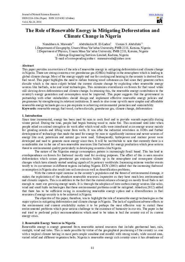 (PDF) The Role of Renewable Energy in Mitigating Deforestation and ...