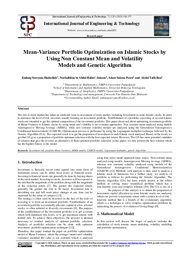 (PDF) Mean-Variance Portfolio Optimization on Islamic Stocks by Using ...