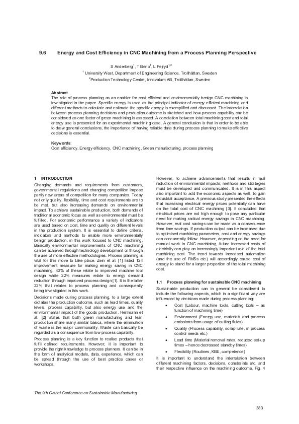 (PDF) Energy and Cost Efficiency in CNC Machining from a Process ...