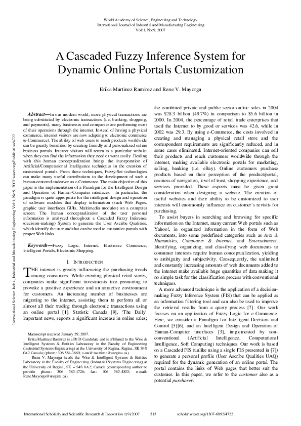 (PDF) A Cascaded Fuzzy Inference System For Dynamic Online Portals ...