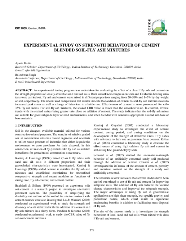 (PDF) Experimental Study on Strength Behaviour of Cement Blended Soil ...