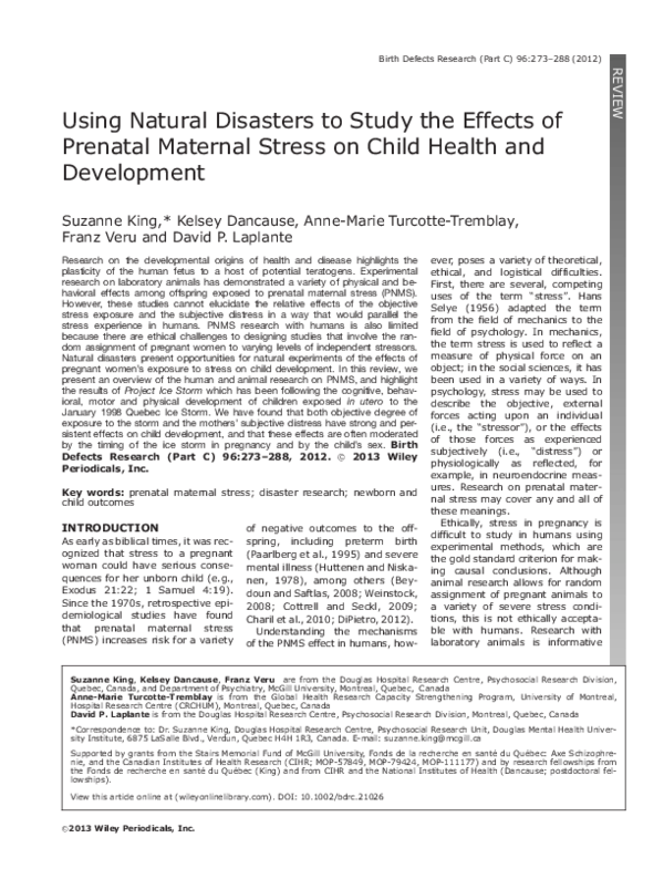 (PDF) Using Natural Disasters to Study the Effects of Prenatal Maternal ...