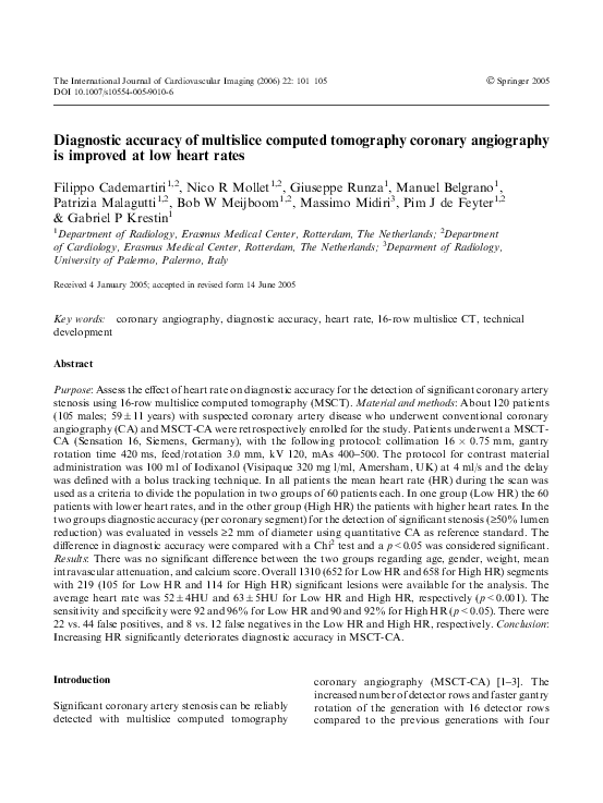 (PDF) Diagnostic accuracy of multislice computed tomography coronary ...