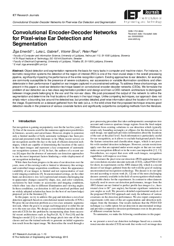 (PDF) Convolutional encoder–decoder networks for pixel‐wise ear ...