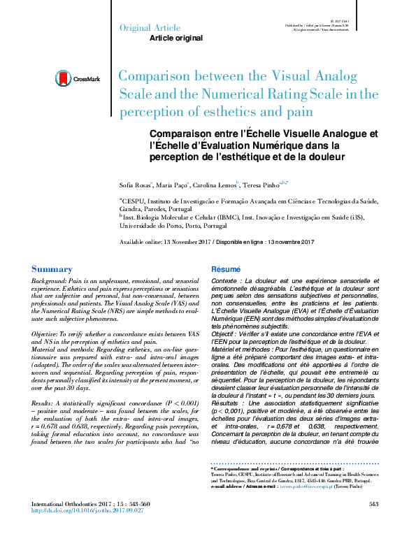 (PDF) Comparison between the Visual Analog Scale and the Numerical ...