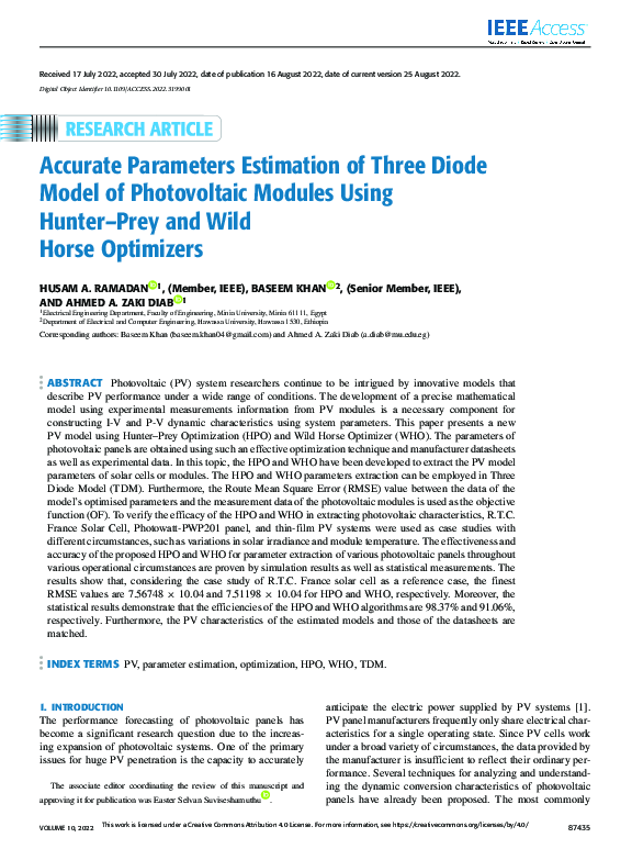 (PDF) Accurate Parameters Estimation of Three Diode Model of ...