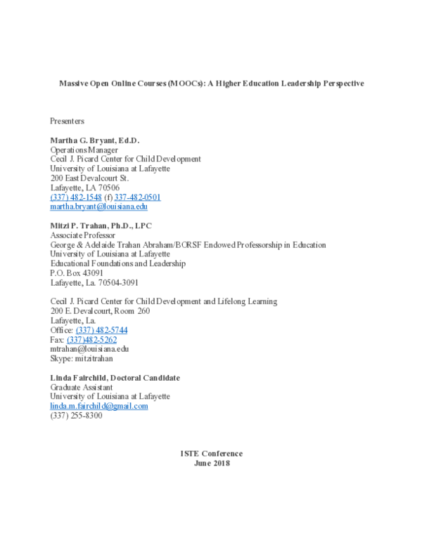 (PDF) Massive Open Online Courses (MOOCs): A Higher Education ...