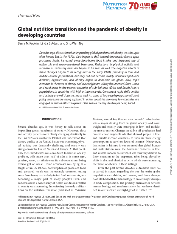 (PDF) Global nutrition transition and the pandemic of obesity in ...