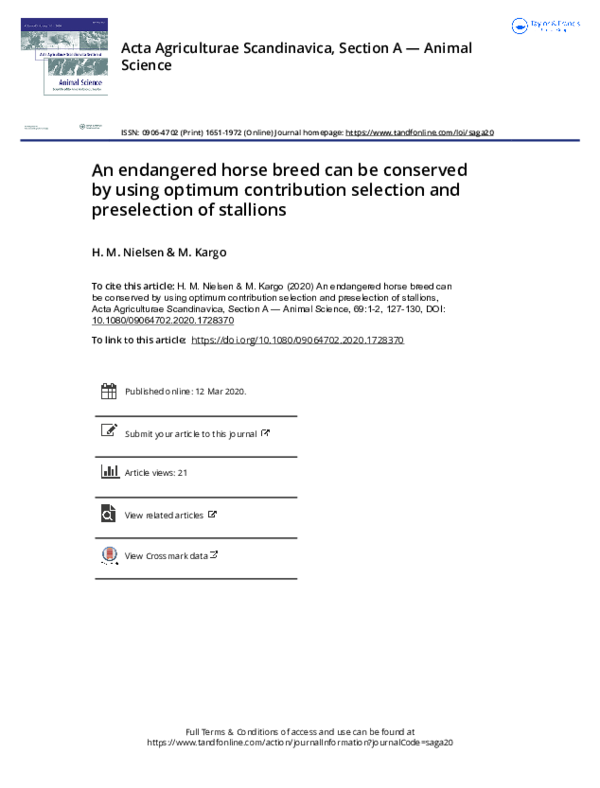 (PDF) An endangered horse breed can be conserved by using optimum ...