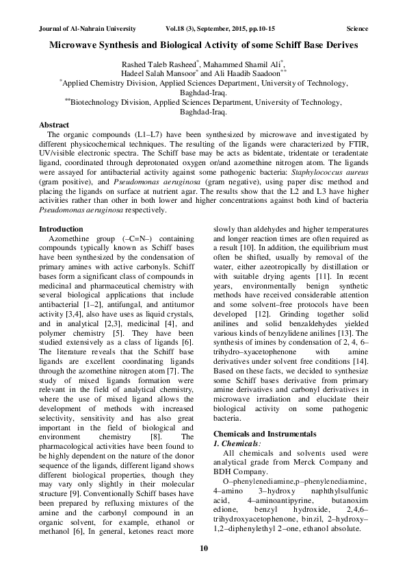 (PDF) Microwave Synthesis and Biological Activity of some Schiff Base ...