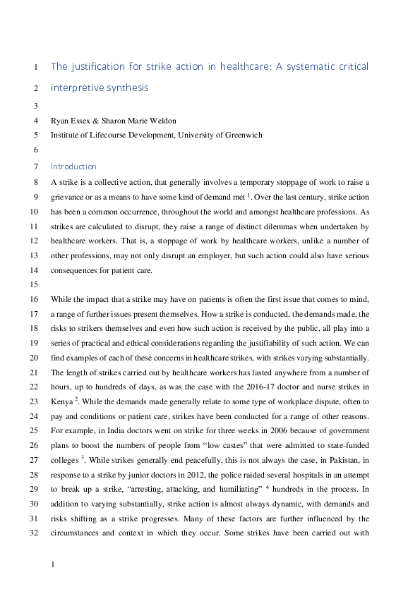 (PDF) The justification for strike action in healthcare: A systematic ...
