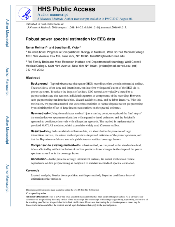 (PDF) Robust power spectral estimation for EEG data