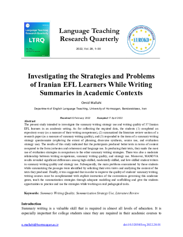 (PDF) Investigating the Strategies and Problems of Iranian EFL Learners ...
