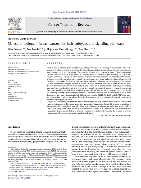 (PDF) Molecular biology in breast cancer: Intrinsic subtypes and ...