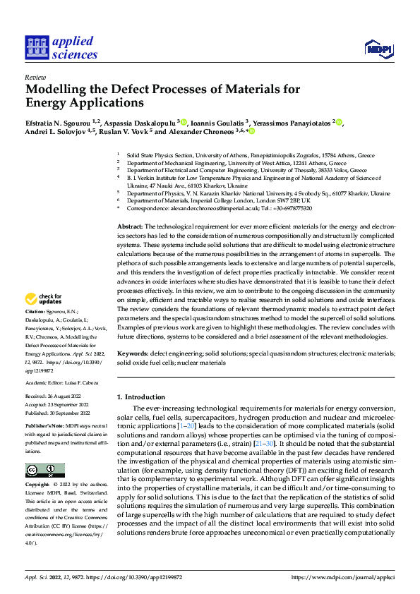 (PDF) Modelling the Defect Processes of Materials for Energy Applications