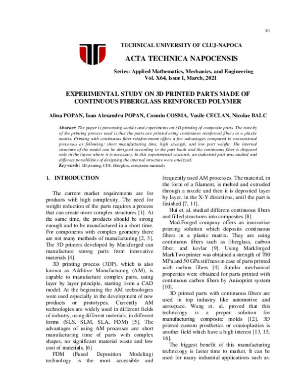 (PDF) Experimental Study on 3D Printed Parts Made of Continuous ...
