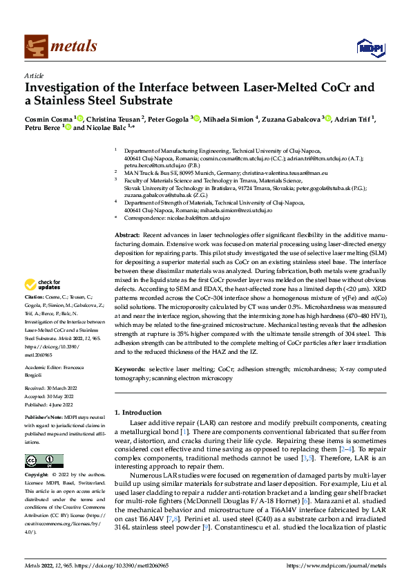 (PDF) Investigation of the Interface between Laser-Melted CoCr and a ...