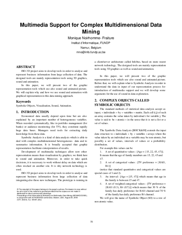 (PDF) Multimedia support for complex multidimensional data mining