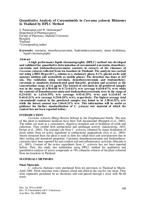 (PDF) Quantitative Analysis of Curcuminoids in Curcuma Zedoaria ...